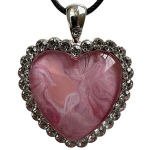 Handmade Pink Heart Pendant Necklace Silver Tone Crystal 20” by Svetlana Yeung